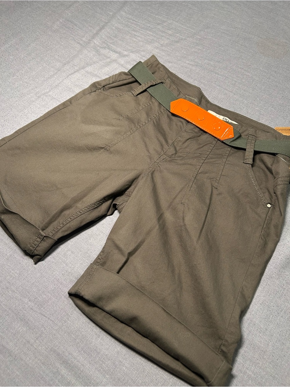 DKNY Olive Green Bermuda Shorts with Orange Accent Belt